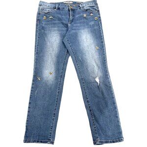 Anne Klein Embellished Bejeweled Blue Denim Jeans Womens Size 12